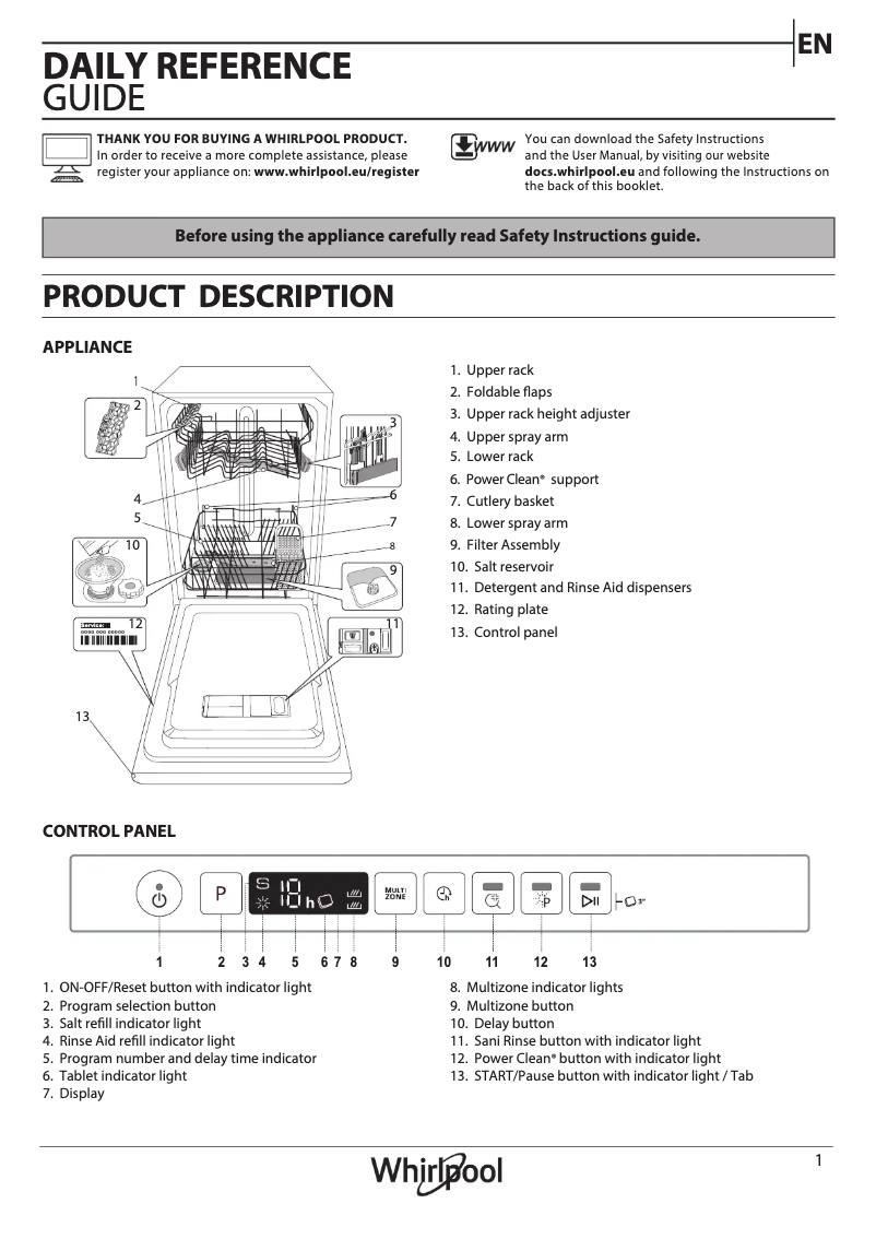 Página 1 del manual Manual de usuario Whirlpool WSIO 3T223 PE X