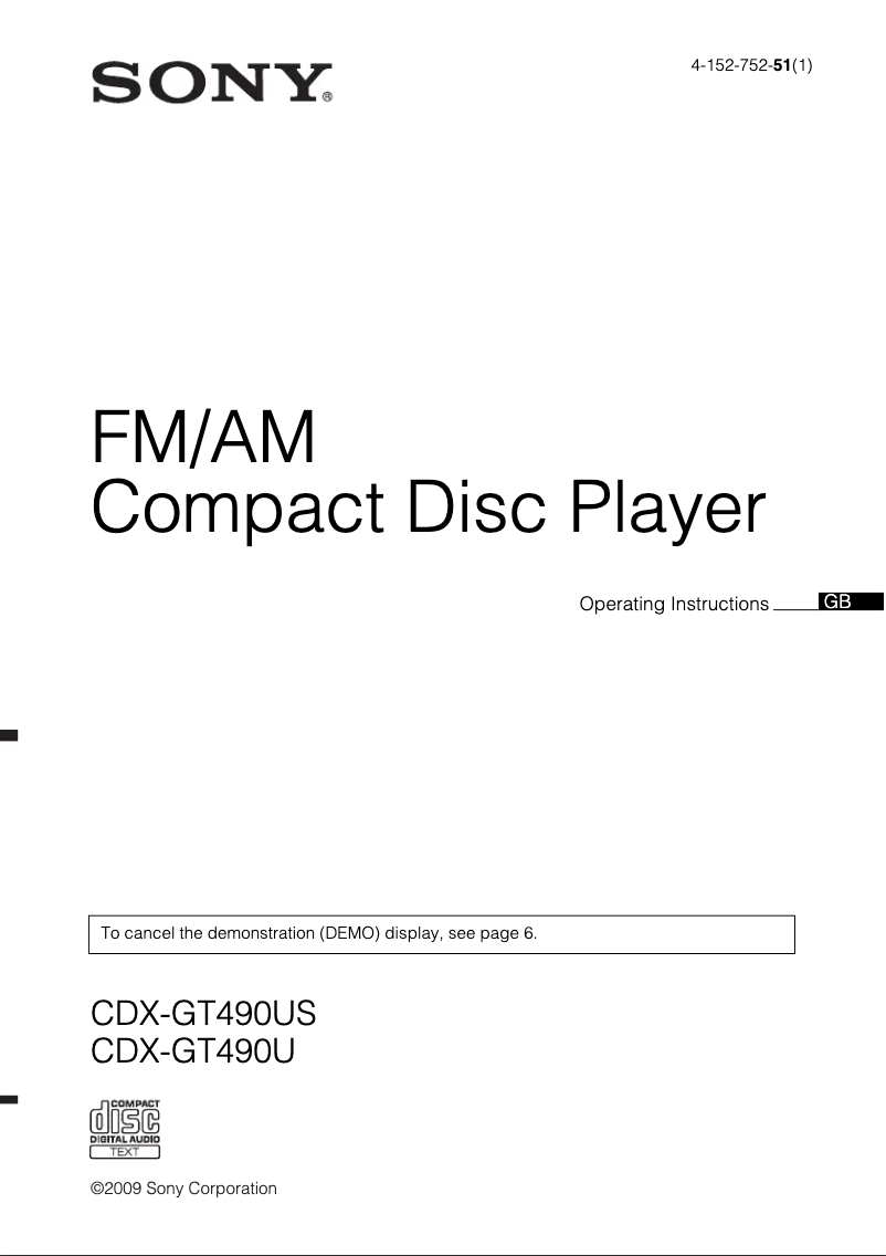 Imagen de la primera página del manual del dispositivo CDX-GT490U