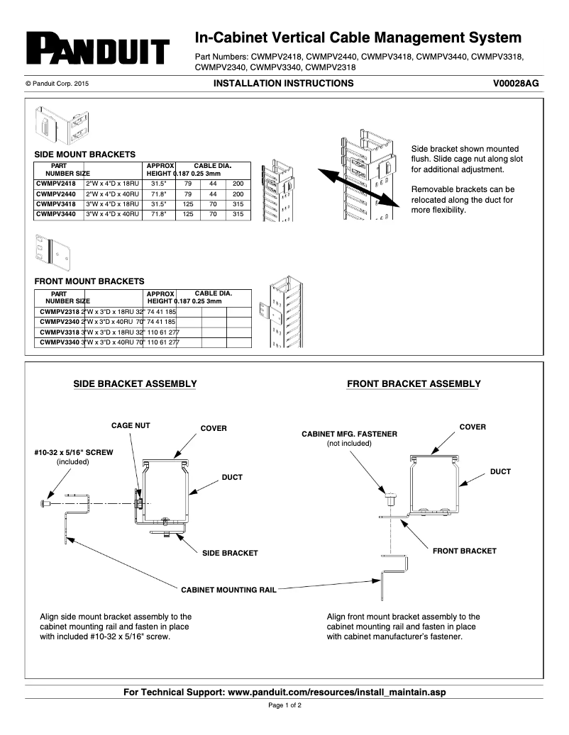 Página 1 del manual Manual de usuario Panduit CWMPV2440