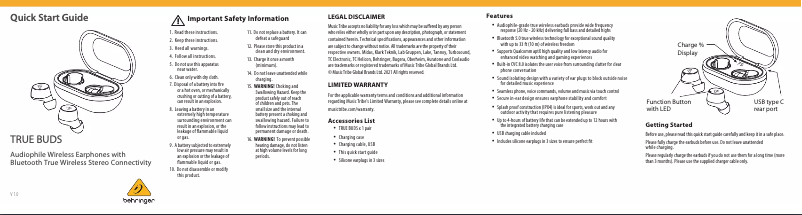 Página 1 del manual Manual de usuario Behringer True Buds