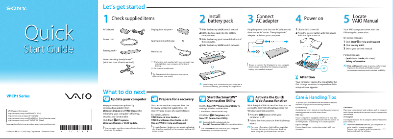 Imagen de la primera página del manual del dispositivo Vaio VPCP116KX
