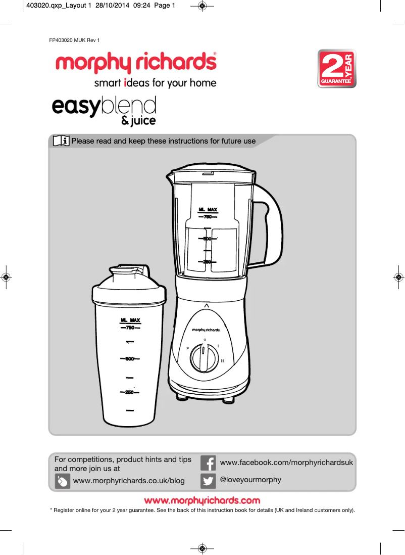 Página 1 del manual Manual de usuario Morphy Richards Easy 403020