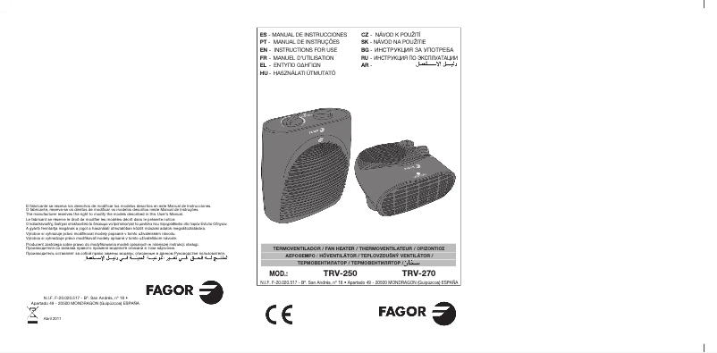 Página 1 del manual Manual de usuario Fagor TRV-270