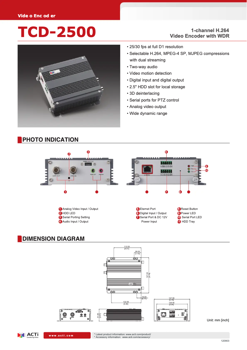 Página nº 1 - Ficha técnica ACTi TCD-2500
