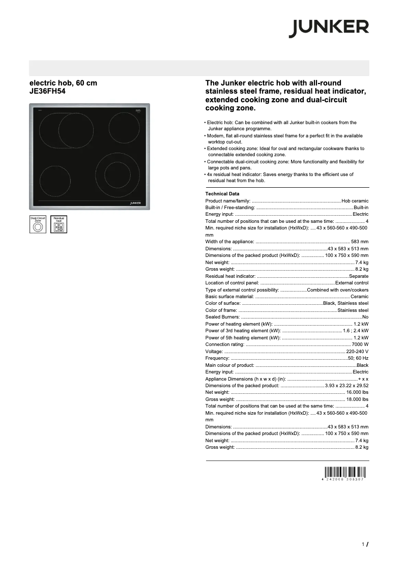 Imagen de la primera página del manual del dispositivo JE36FH54