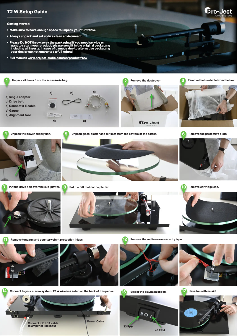 Página nº 1 - Guía de instalación Pro-Ject T2W