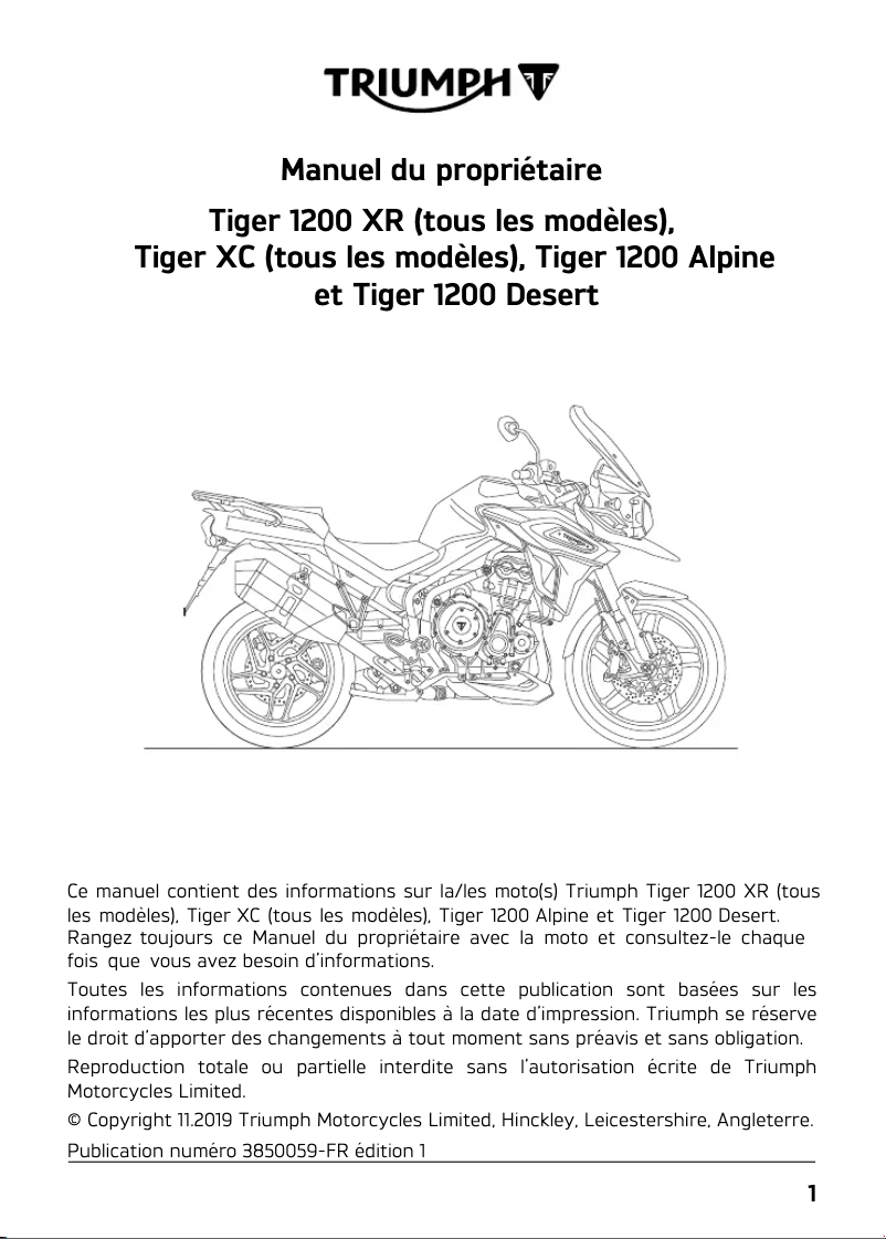 Imagen de la primera página del manual del dispositivo Tiger 1200 Alpine (2020)