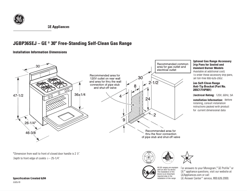 Página 1 del manual Ficha técnica GE JGBP36SEJSS