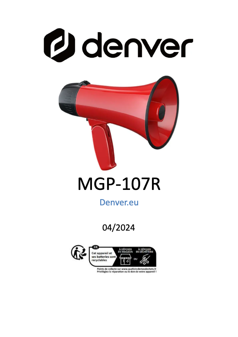 Imagen de la primera página del manual del dispositivo MGP-107R