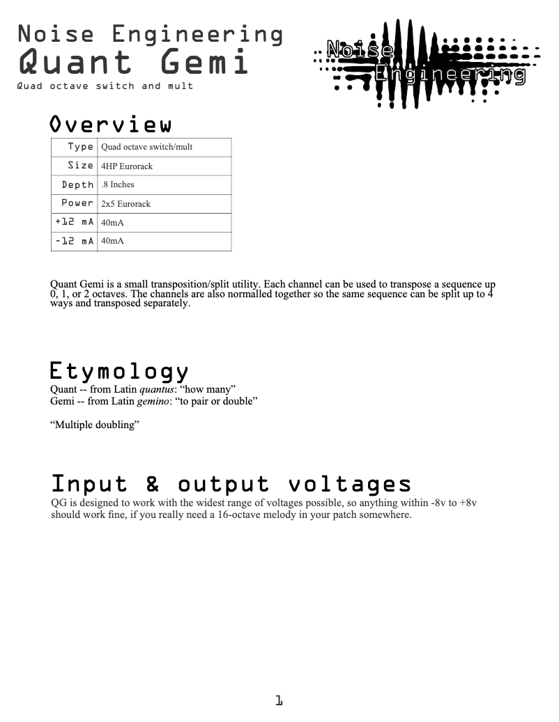 Imagen de la primera página del manual del dispositivo Quant Gemi