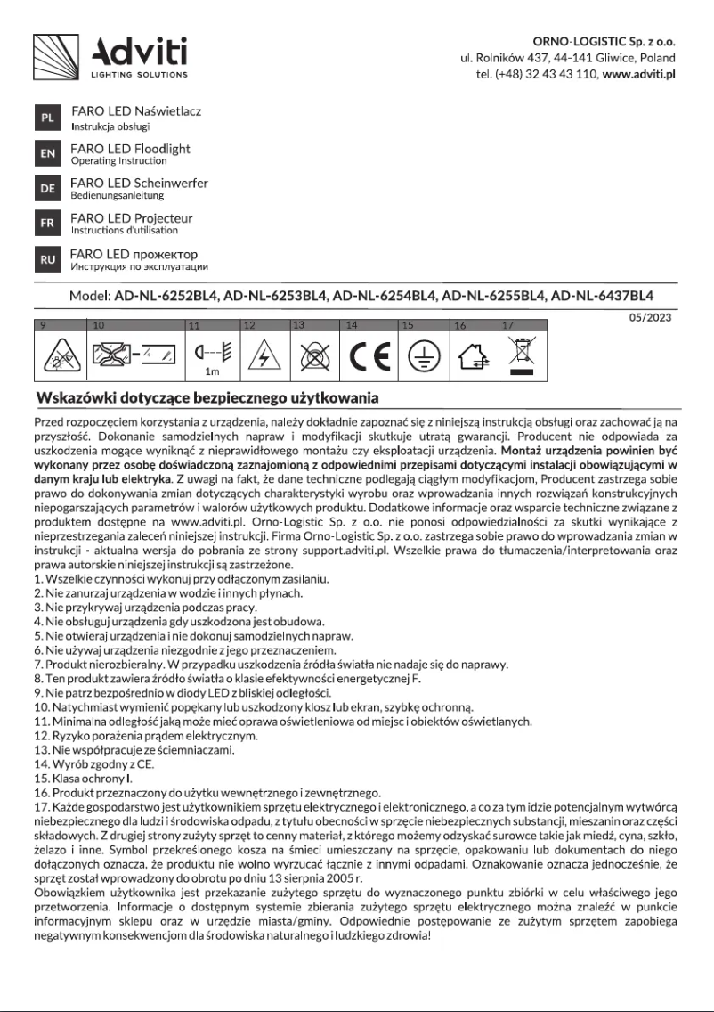 Imagen de la primera página del manual del dispositivo AD-NL-6252BL4
