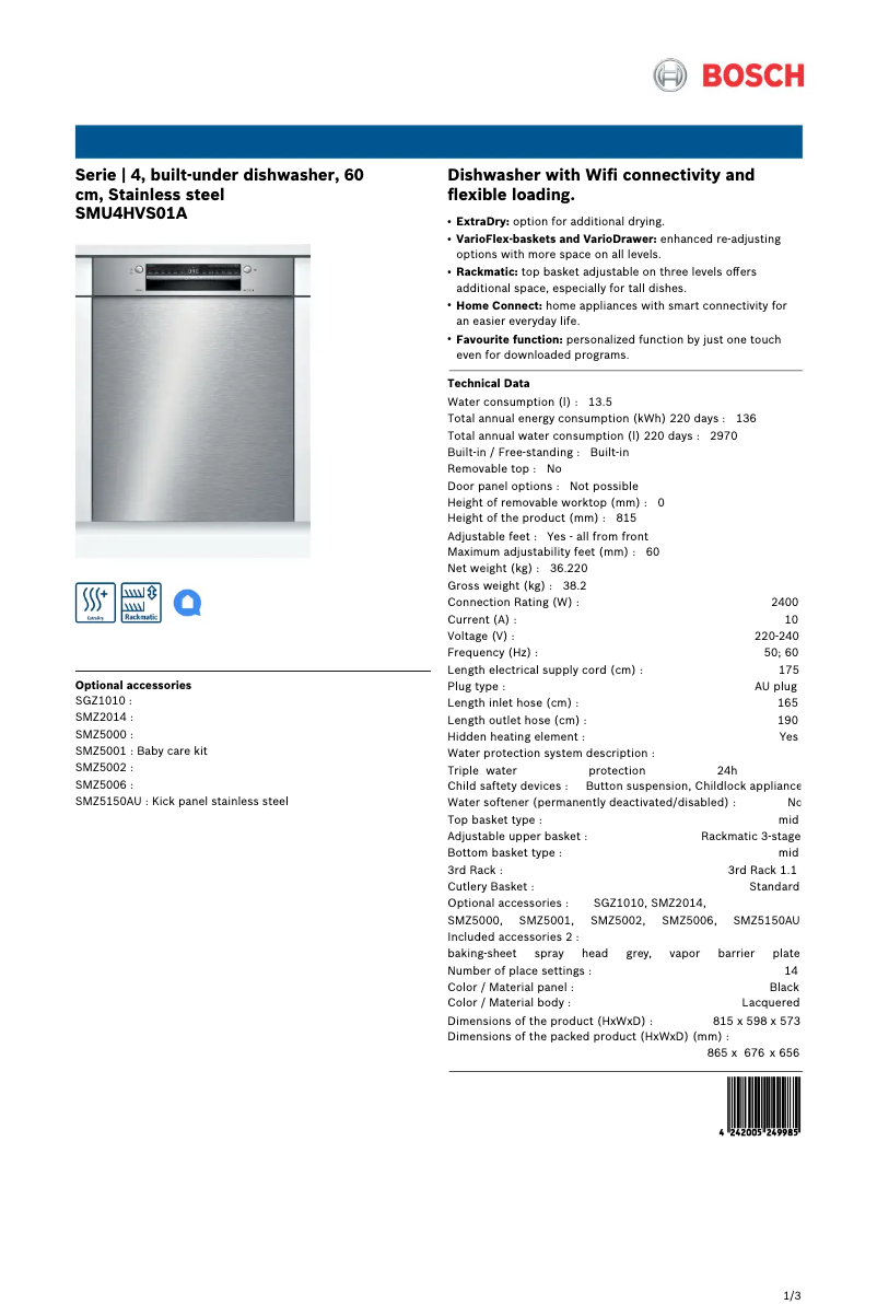 Página 1 del manual Ficha técnica Bosch SMU4HVS01A