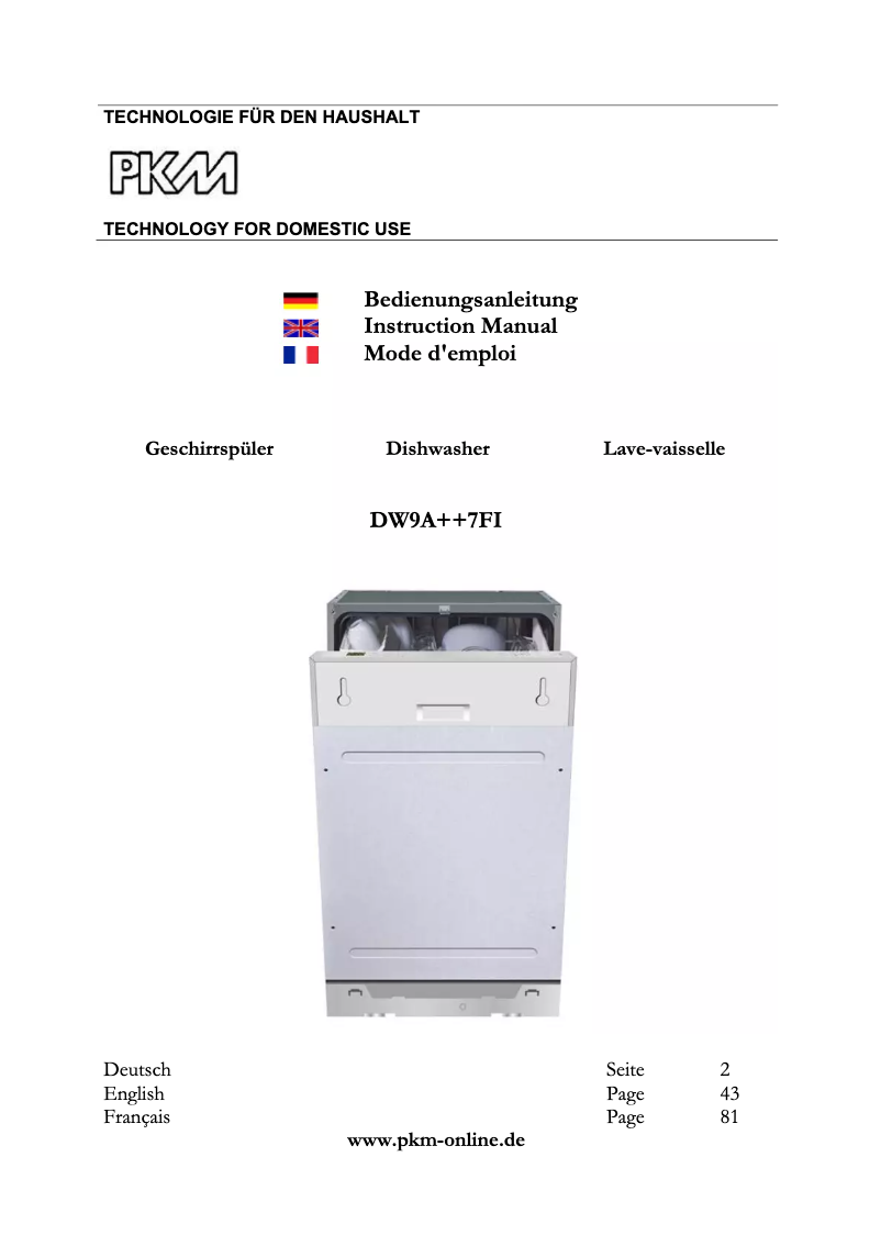 Imagen de la primera página del manual del dispositivo DW9A++7FI