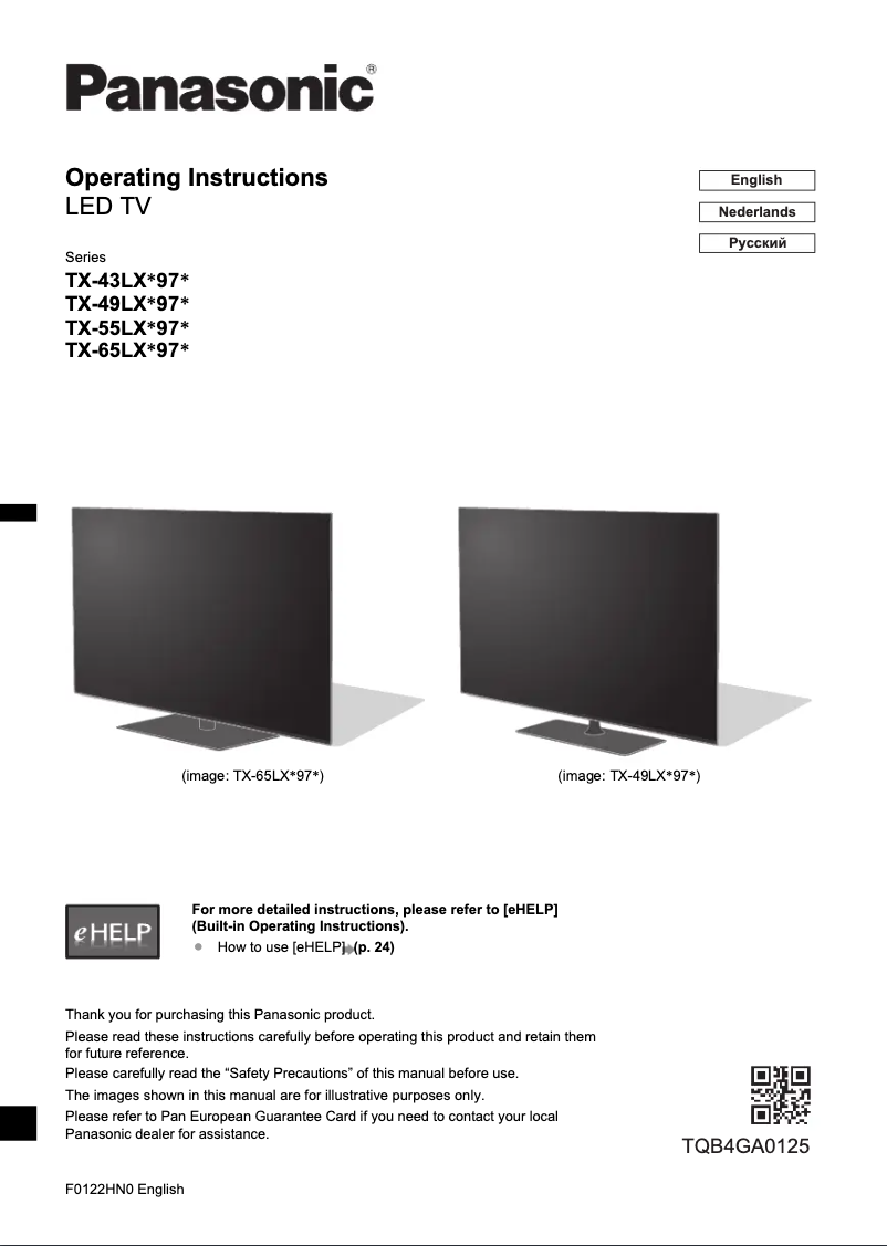 Imagen de la primera página del manual del dispositivo TX-43LXX979