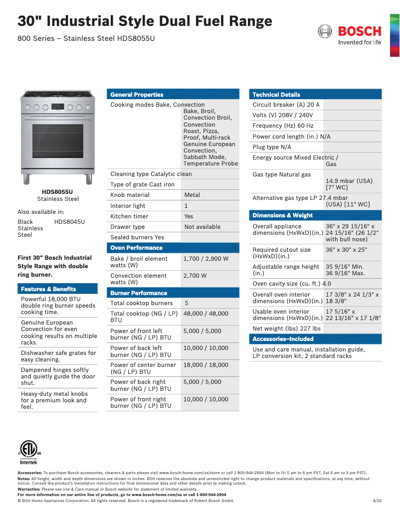 Página nº 1 - Ficha técnica Bosch HDS8055U