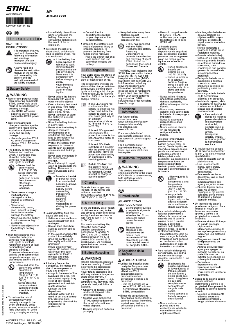 Página 1 del manual Manual de usuario Stihl AP 100