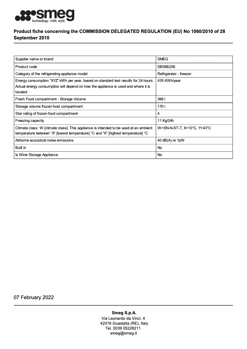 Página 1 del manual Folleto Smeg SBS662X6
