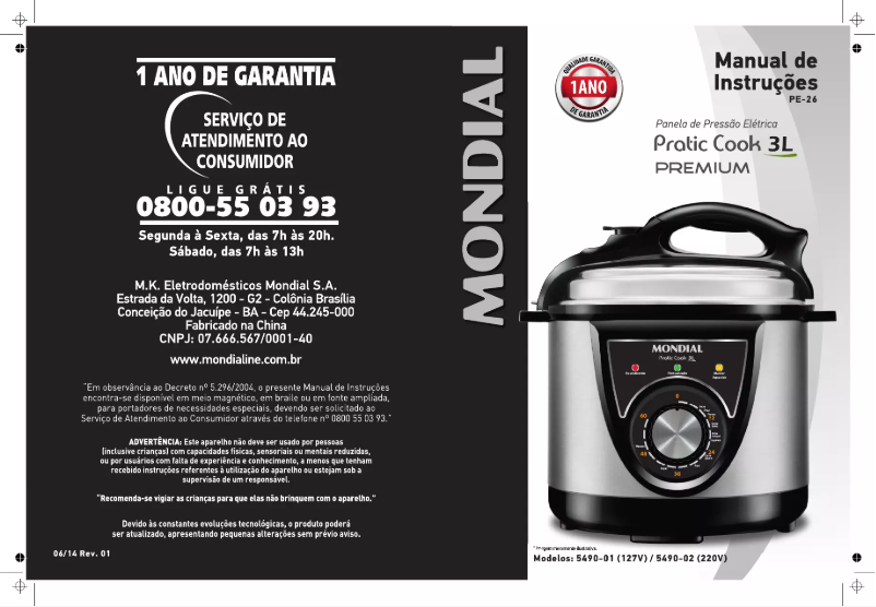 Imagen de la primera página del manual del dispositivo Pratic Cook PE-26