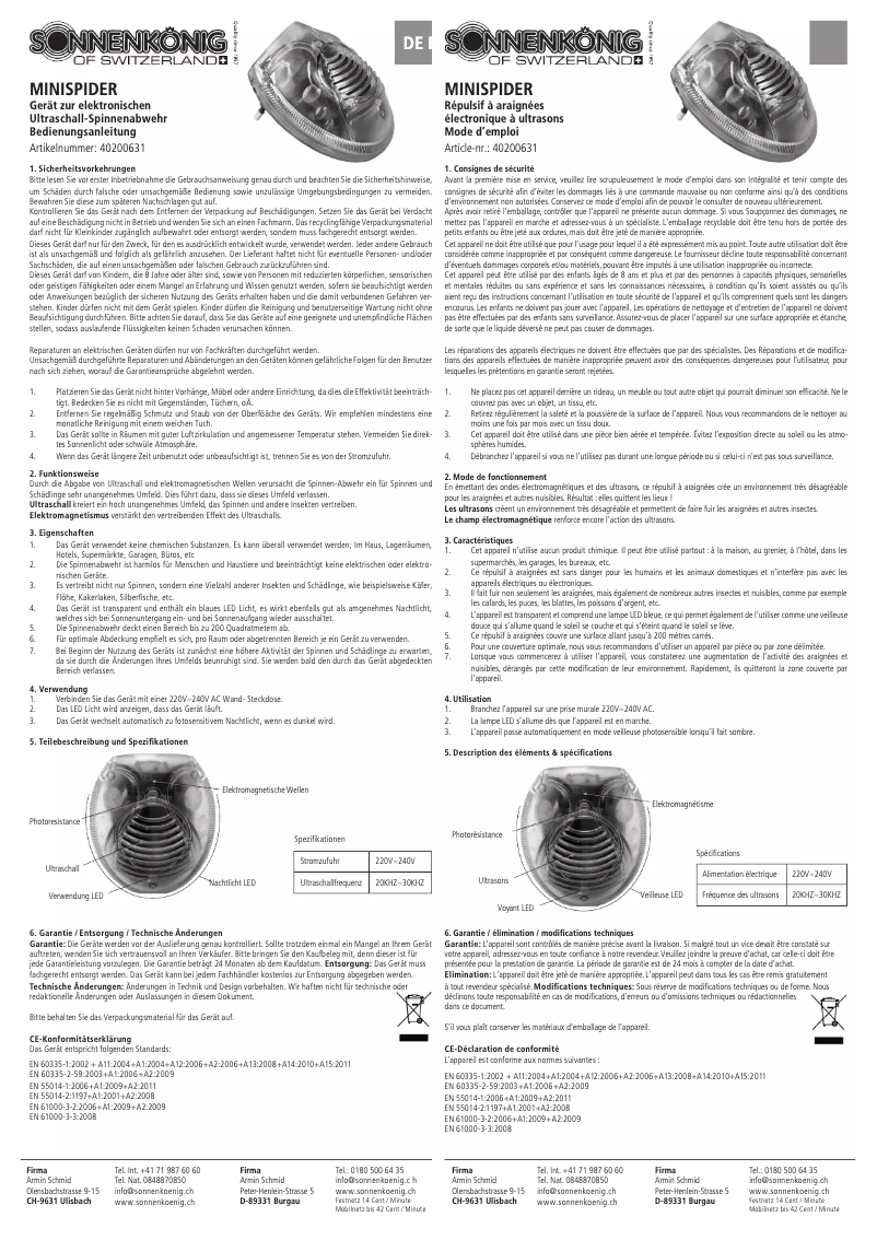 Página 1 del manual Manual de usuario Sonnenkönig Mini Spider 40200631