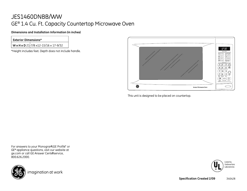 Imagen de la primera página del manual del dispositivo JES1460DNWW