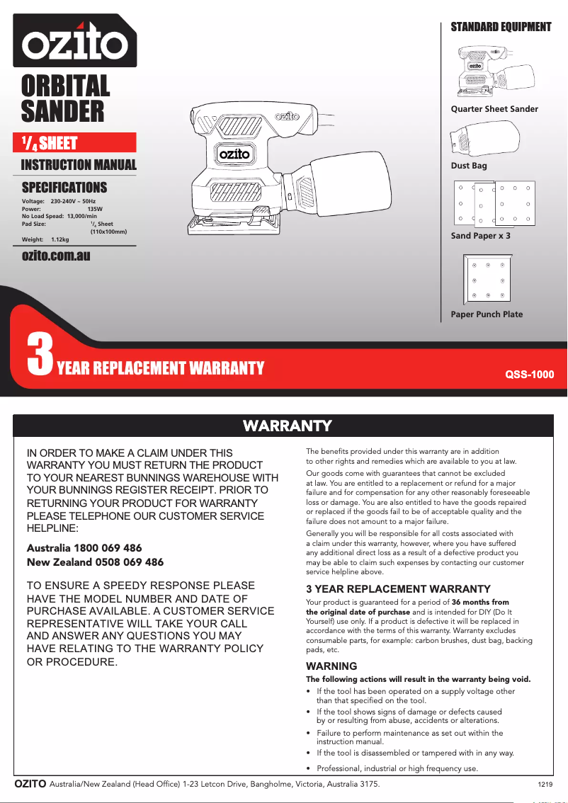 Imagen de la primera página del manual del dispositivo QSS-1000