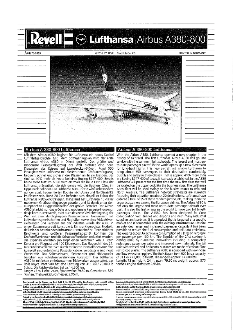 Imagen de la primera página del manual del dispositivo Airbus A380 Lufthansa