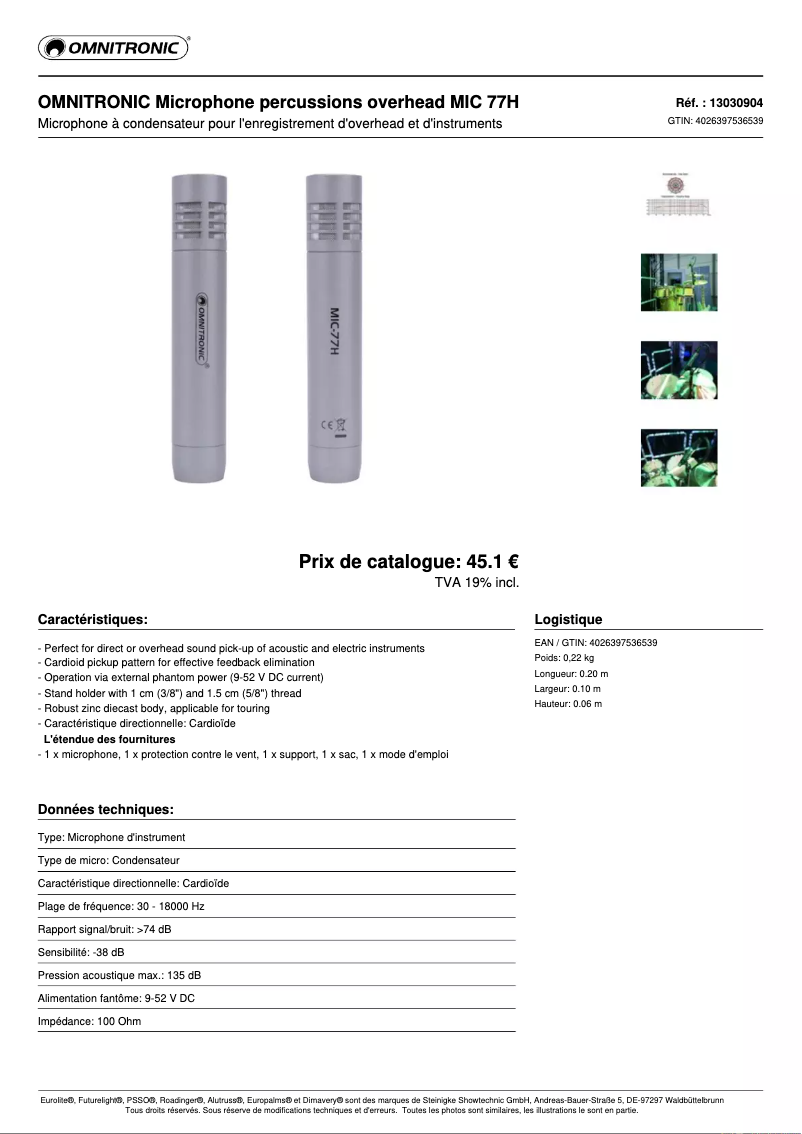 Página 1 del manual Ficha técnica Omnitronic MIC 77H