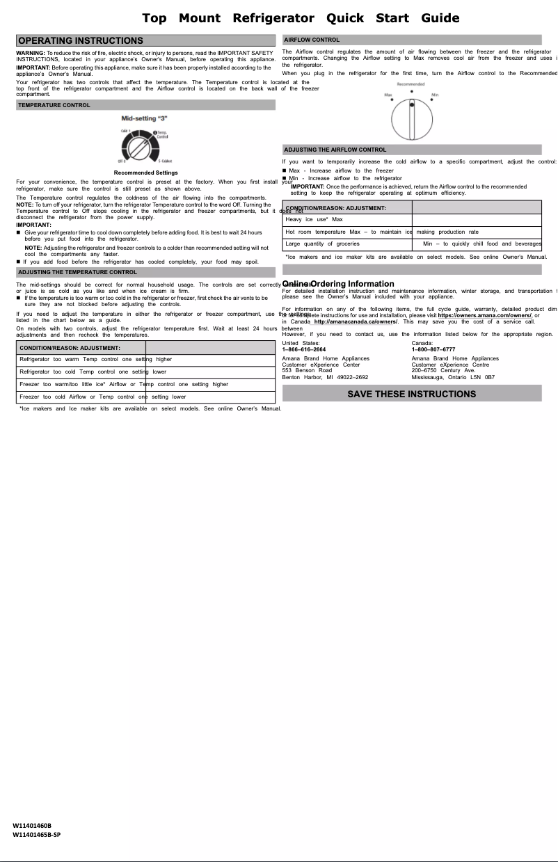 Página 1 del manual Guía de inicio rápido Amana ART104TFDB