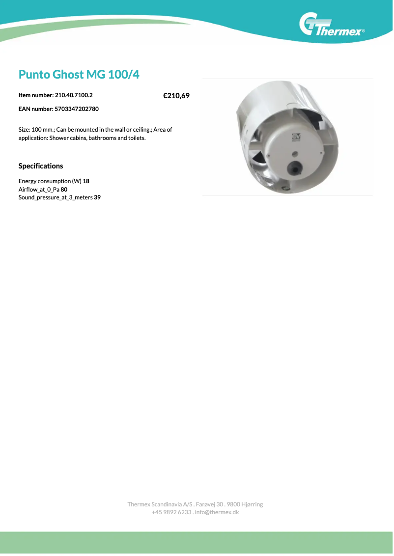 Página 1 del manual Ficha técnica Thermex MG 100