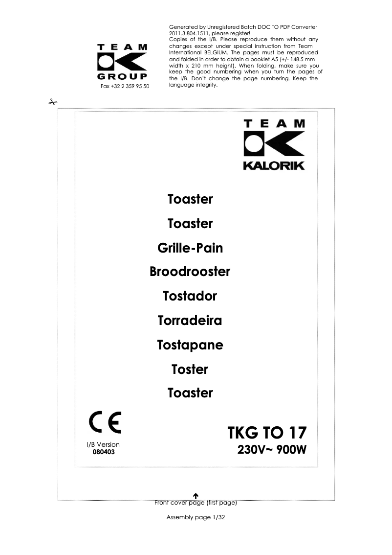 Página nº 1 - Manual de usuario Kalorik TKG TO 17