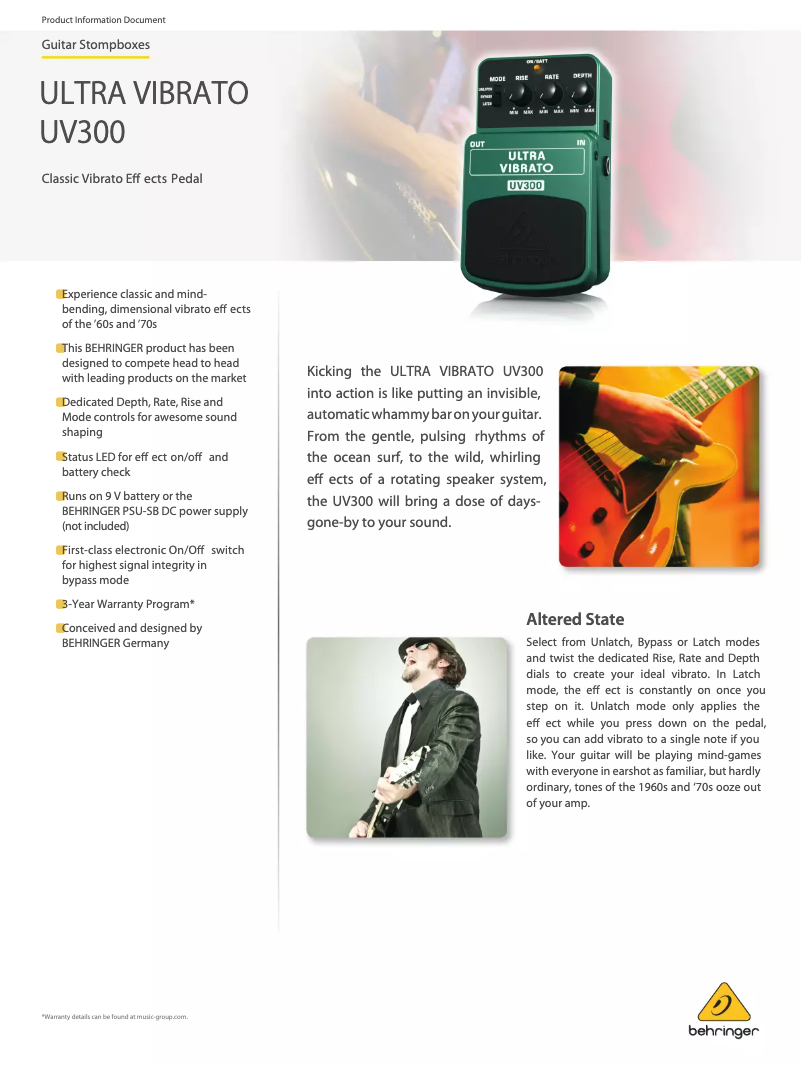 Imagen de la primera página del manual del dispositivo Ultra Vibrato UV300