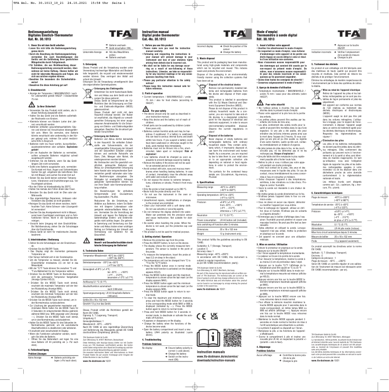 Imagen de la primera página del manual del dispositivo Pocket-Digitemp S 30.1013