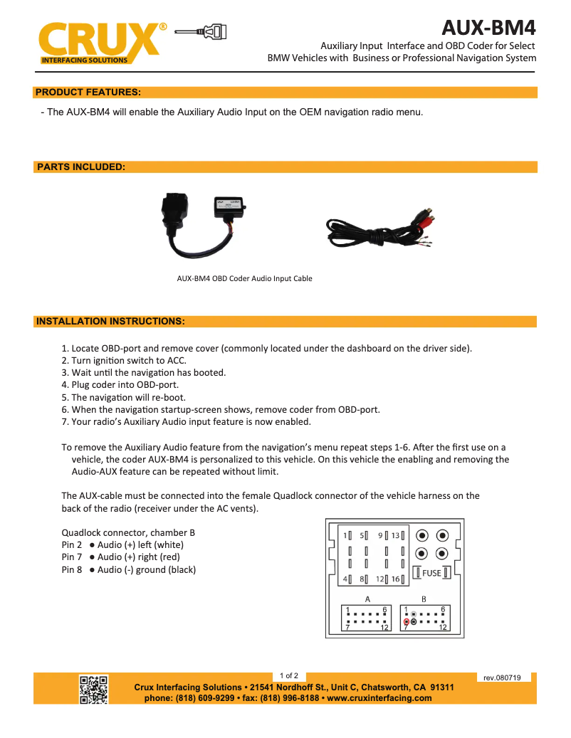 Página 1 del manual Manual de usuario CRUX AUX-BM4