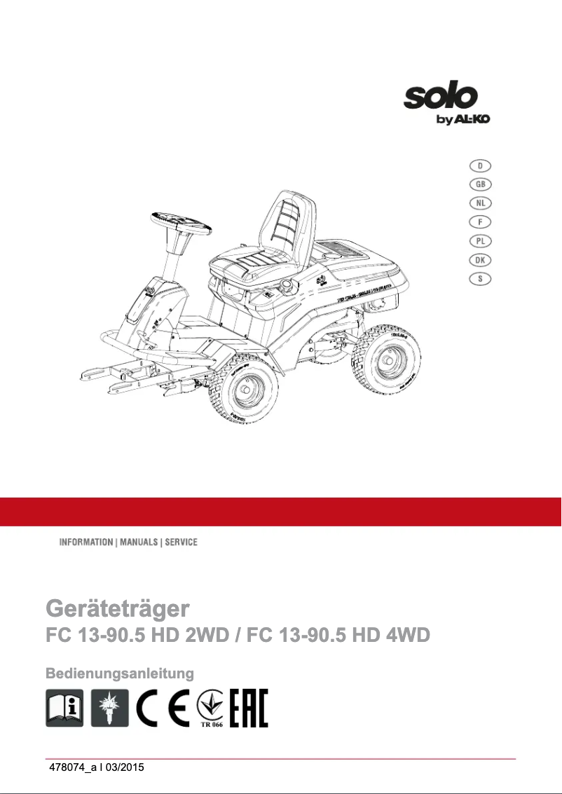 Imagen de la primera página del manual del dispositivo Solo FC 13-90.5 HD 2WD