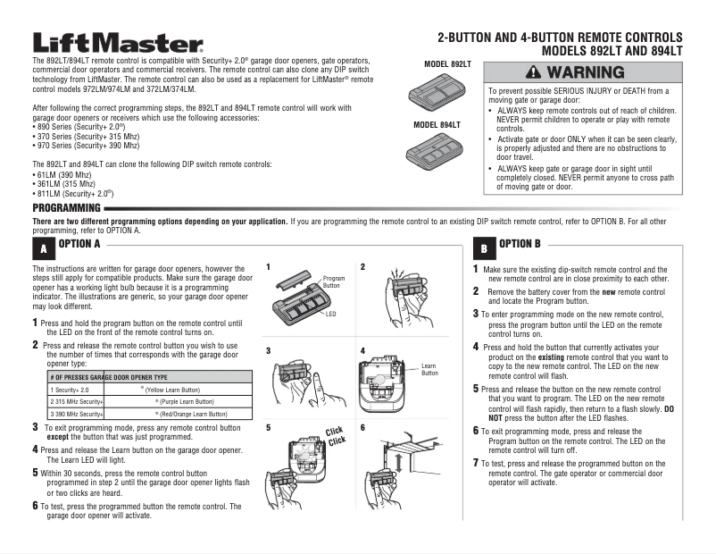 Página nº 1 - Manual de usuario LiftMaster 894LT