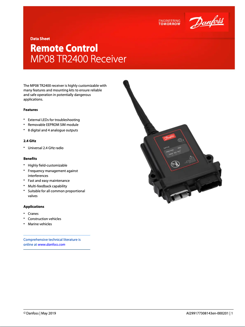 Página 1 del manual Ficha técnica Danfoss MP08