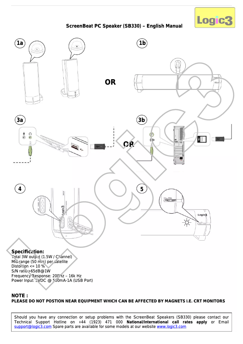 Imagen de la primera página del manual del dispositivo SB330