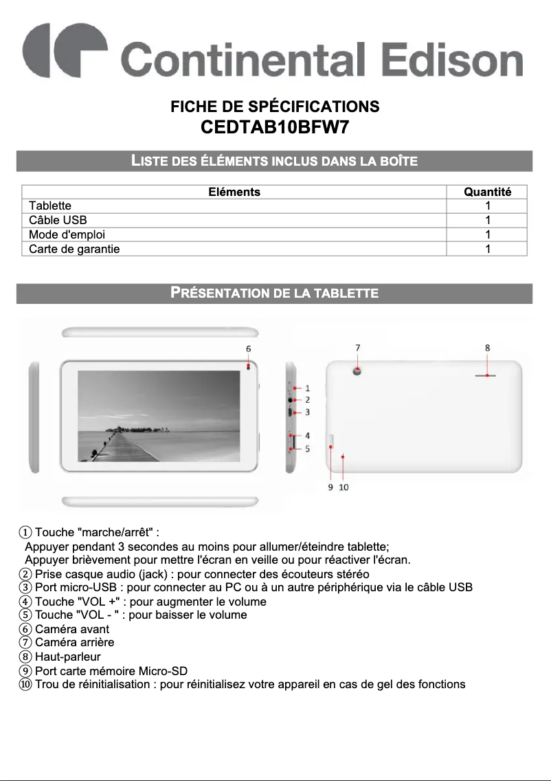 Imagen de la primera página del manual del dispositivo CEDTAB10BFW7