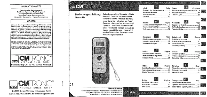 Imagen de la primera página del manual del dispositivo ALCOHOLTESTER