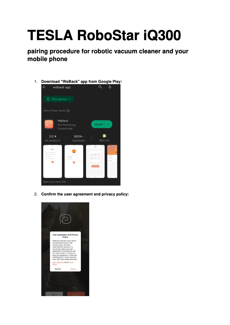 Imagen de la primera página del manual del dispositivo RoboStar iQ300