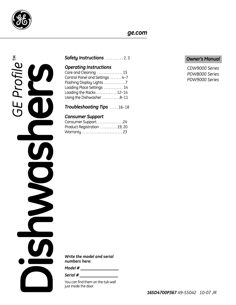 Página 1 del manual Manual de uso y mantenimiento GE Profile PDW8600NWW