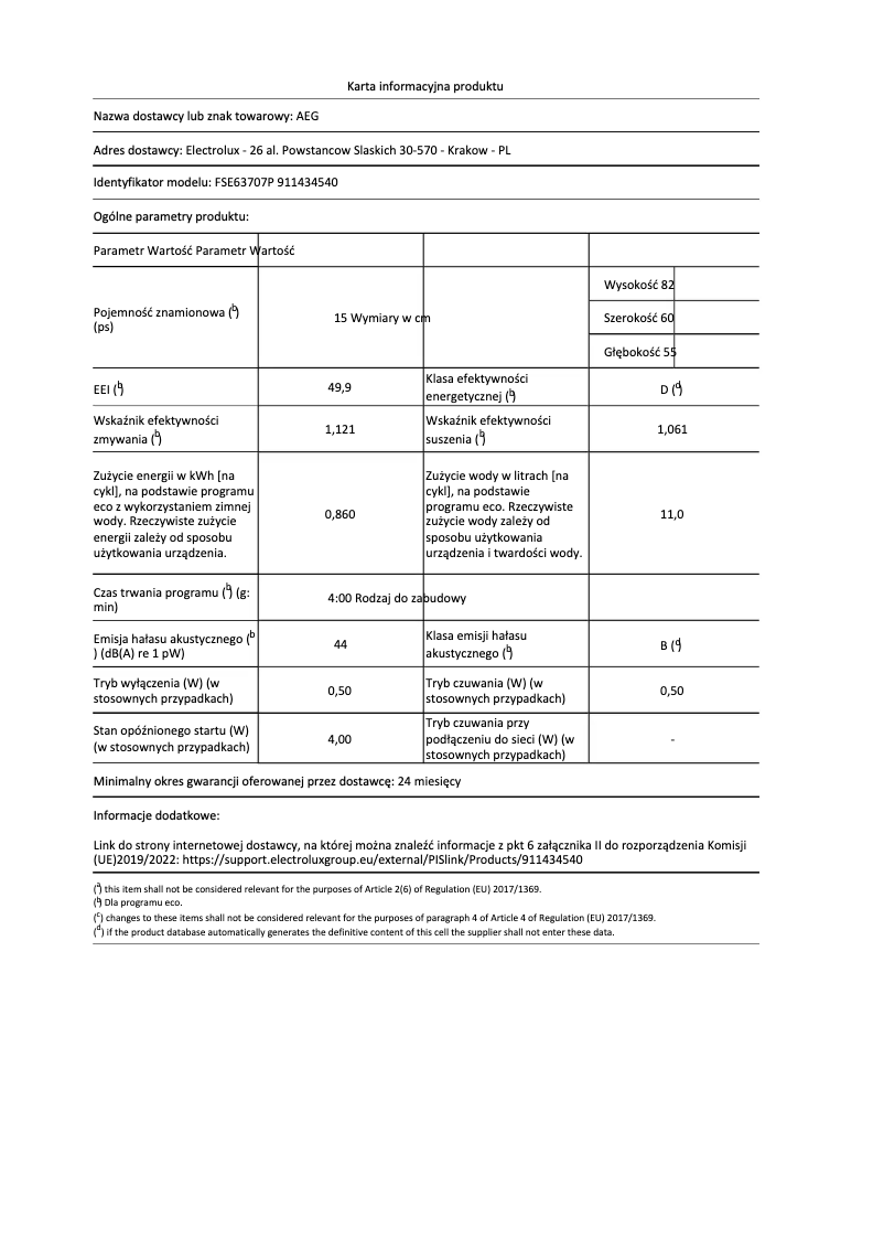 Página nº 1 - Ficha técnica AEG FSE63707P