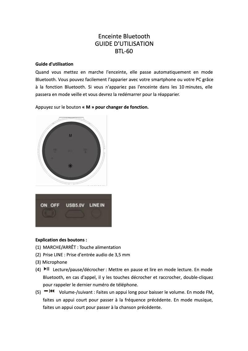 Página 1 del manual Manual de usuario Denver BTL-60