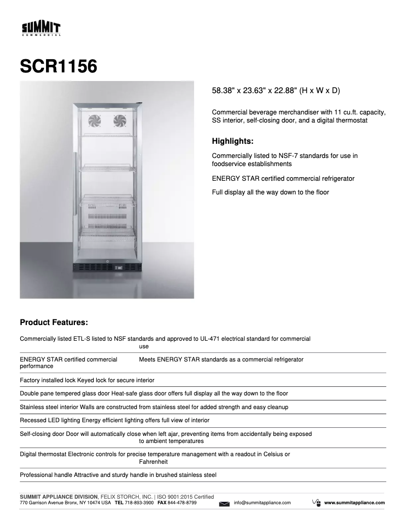 Página 1 del manual Ficha técnica Summit SCR1156