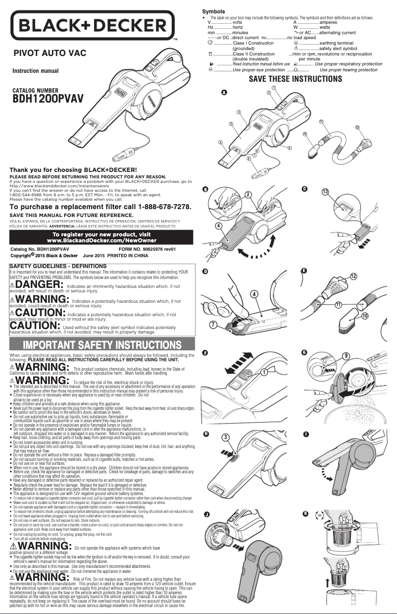 Imagen de la primera página del manual del dispositivo Pivot Auto Vac BDH1200PVAV