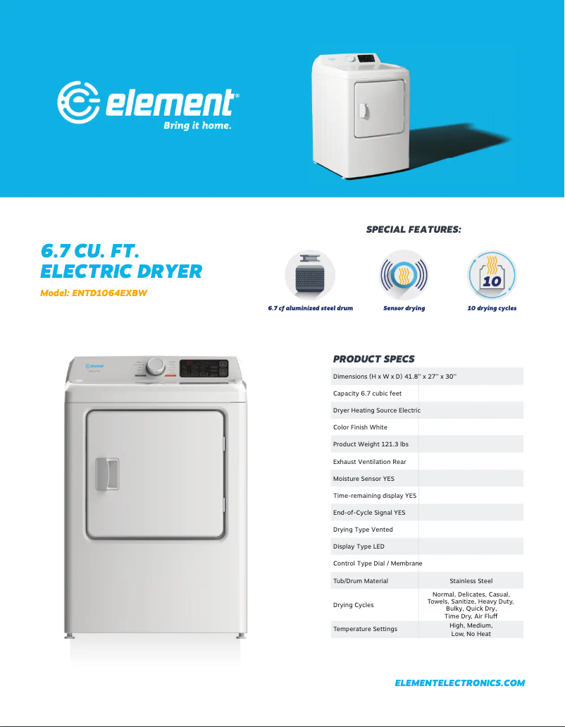 Página 1 del manual Ficha técnica Element ENTD1064EXBW
