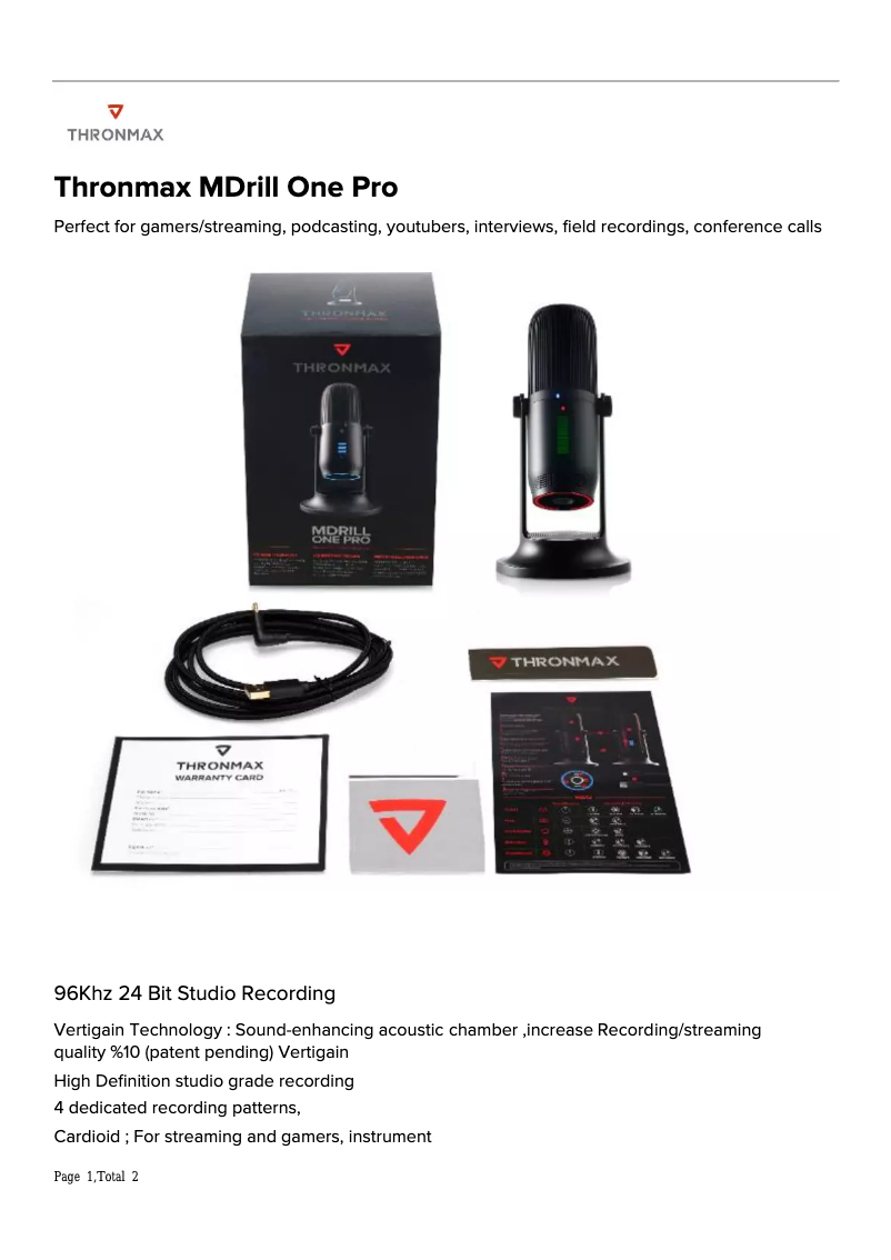 Página 1 del manual Manual de usuario Thronmax MDrill One Pro