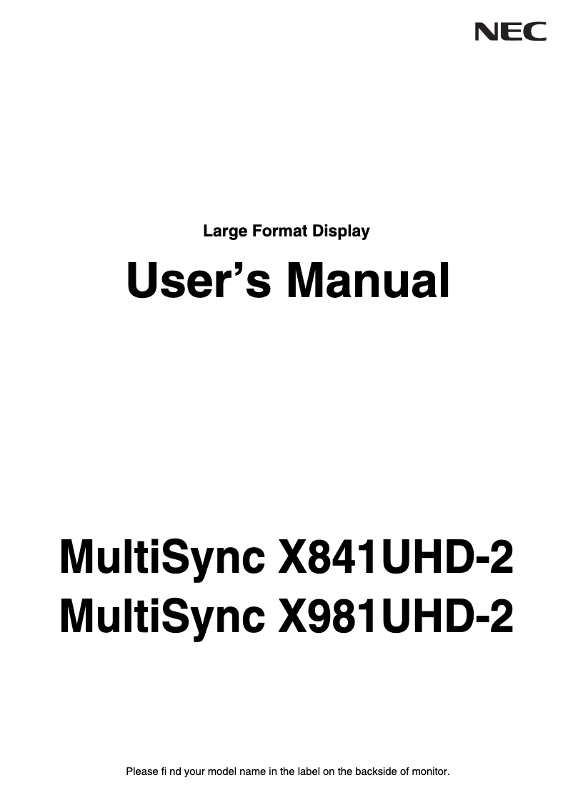 Imagen de la primera página del manual del dispositivo MultiSync X981UHD-AVT2