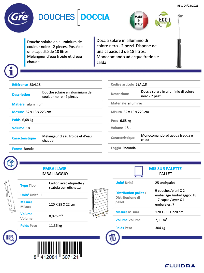 Página 1 del manual Ficha técnica Gre SSAL18