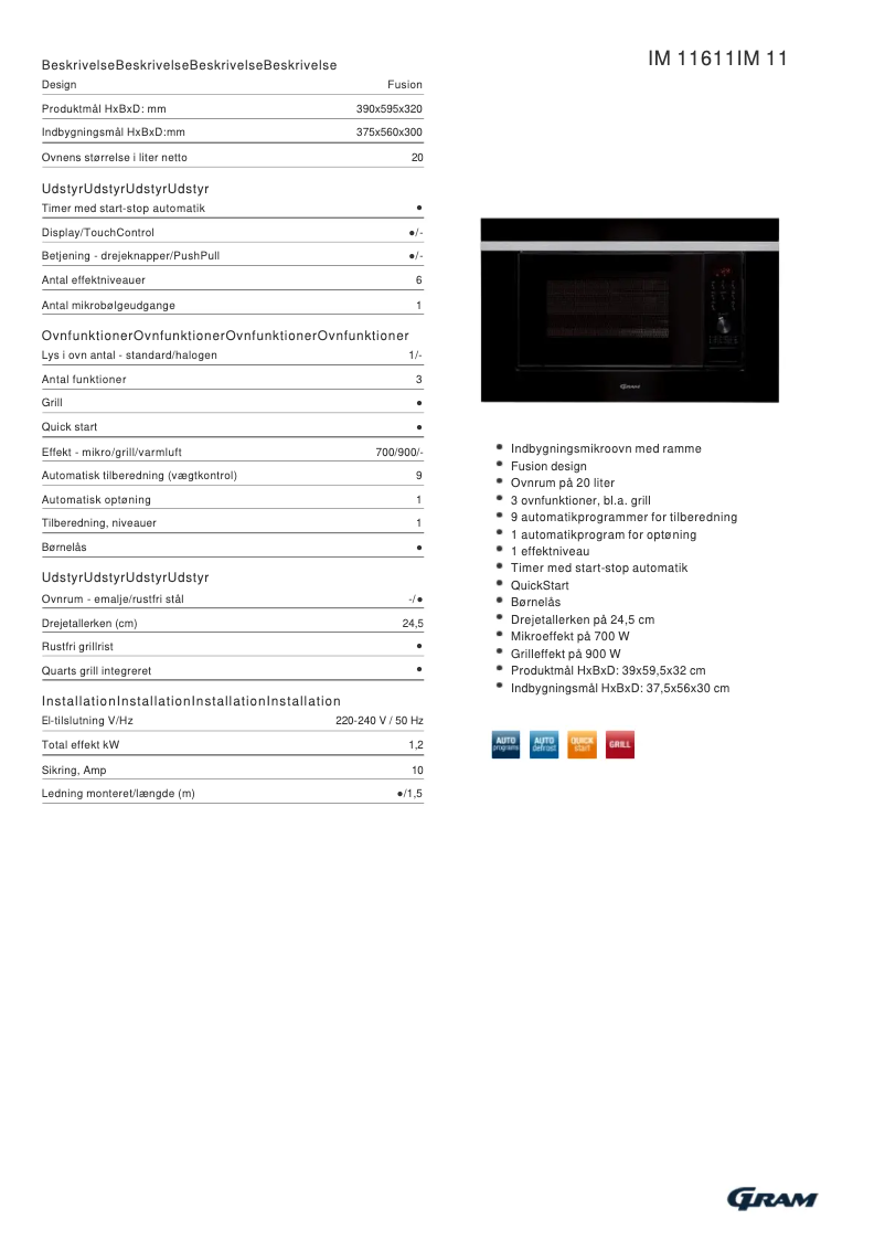 Página 1 del manual Ficha técnica Gram IM 11611-90 X
